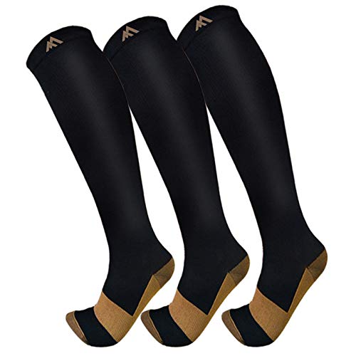 FuelMeFoot 3 Pack Copper Compression Socks - Compression Socks Women & Men Circulation - Best for Medical,Running,Athletic -