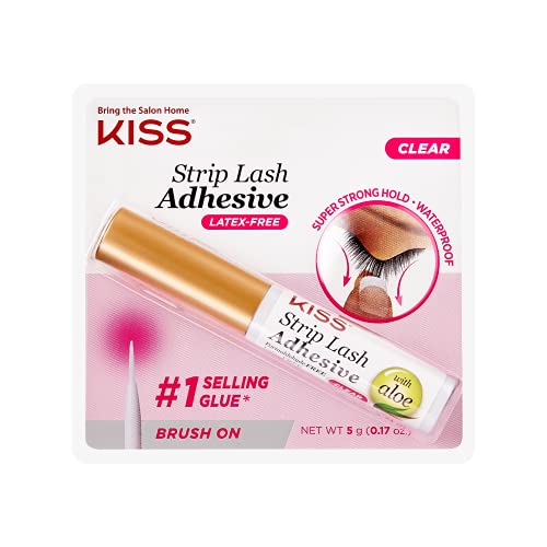 KISS Clear Strip Lash Adhesive With Aloe, Waterproof, Formaldehyde and Latex Free, Odor Free, Cruelty Free, Super Strong Hold Eyelash Glue with Brush Applicator, 0.17 Oz. -