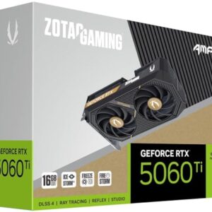 ZOTAC Gaming GeForce RTX 5060 Ti 16GB AMP DLSS 4 16GB GDDR7 128-bit 28 Gbps PCIE 5.0 Gaming Graphics Card, IceStorm 2.0 Cooling, White LED Lighting, ZT-B50620F-10M -