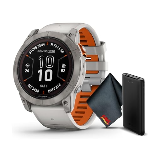 Garmin Fenix 7 Pro Sapphire Solar Edition 47 MM Titanium with Fog Gray/Ember Orange Band GPS Smartwatch Built-in Flashlight and Power Sapphire Solar Charging Lens and Advanced Training Features -