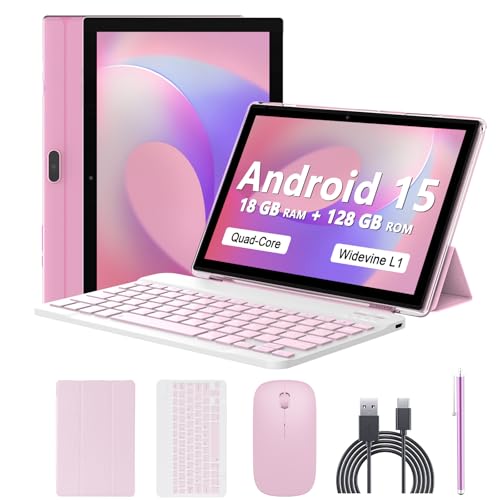Android 15 Tablet 10 Inch, 18GB RAM+128GB ROM/2TB Expandable Tablet, 2 in 1 Tablets with Keyboard Case Mouse Stylus, 2.0GHz Quad-core CPU, 1280*800 IPS HD Screen, 5G WiFi6 BT 5.0, 8MP Camera Tablet PC – AmaSync Store