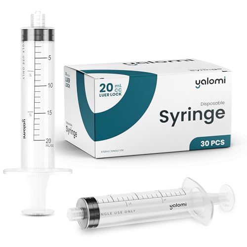 20mL Luer Lock Syringe (No Needle) | Individually Wrapped - Single Use | Professional, Industrial & Personal Use - 30 Pcs | Yalomi -