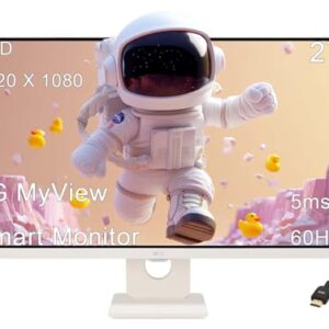 LG 27 MyView Smart Monitor, FHD IPS, 5ms, 60hz, WebOS 23, Built-in Speakers, ThinQ Home Dashboard, AirPlay 2, Screen Share, Bluetooth, HDR10, Flicker Safe, Reader Mode, White, with 5ave HDMI -
