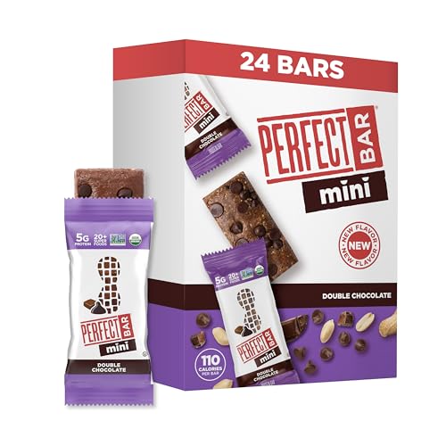 Perfect Bar Mini, Double Chocolate Protein Bar, Protein Snack, Snack Bar, Organic, Gluten Free, Soy Free, Non GMO, No Sugar Alcohols, .88 Ounce Bar, 24 Count -
