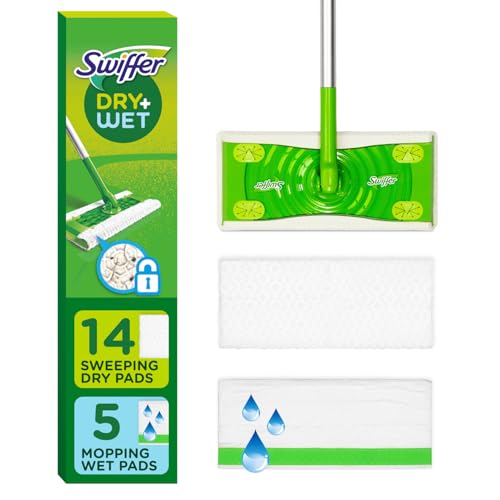 Swiffer Sweeper 2-in-1 Dry + Wet Floor Mopping and Sweeping Kit, Multi-Surface Kit for Floor Cleaning, Kit Includes 1 Sweeper, 14 Dry Sweeping Cloths, 5 Wet Mopping Cloths -