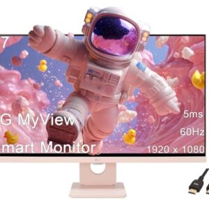 LG 27 MyView Smart Monitor, FHD IPS, 5ms, 60hz, WebOS 23, Built-in Speakers, ThinQ Home Dashboard, AirPlay 2, Screen Share, Bluetooth, HDR10, Flicker Safe, Reader Mode, Pink, with 5ave HDMI -