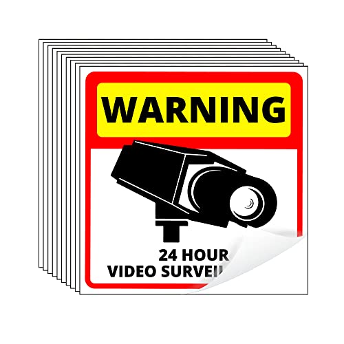 DGBDPACK Camera Sign Sticker - 10 Pack 4.5"x 4.5" 24 Hours Video Surveillance Sticker, Security Warning Camera Sticker for Indoor & Outdoor Use -