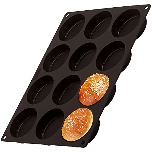 LURCH Germany Flexiform Non Stick Silicone Hamburger Bun Baking Pan | Perfect Mold For Little Cakes Or Bread | 12 Cavities For Small Burger Buns - Brown (Ø 2.4" Buns) -