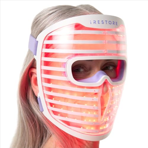 iRestore Red Light Therapy for Face - Anti Aging LED Face Mask for Youthful Radiant Skin with Reduced Wrinkles, Fine Lines - Red, Blue & Infrared Therapy Mask - Facial Skincare Device with 360 LEDs -
