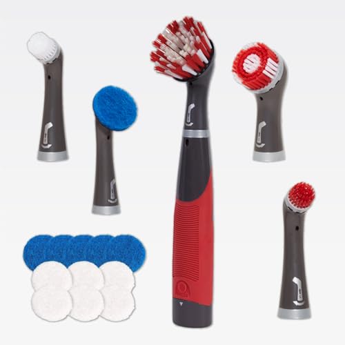 Rubbermaid Reveal Power Scrubber 18-Piece Kit, Cordless Electric Battery Powered Scrub Brush, Water Resistant, for Home/Kitchen/Bathroom/Grout/Tile/Shower/Tub -