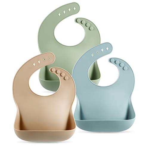 PandaEar Set of 3 Silicone Baby Bibs Waterproof, Soft, Unisex, 10-72 Months (Brown/Blue/Green) – AmaSync Store