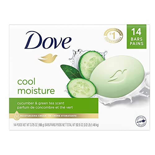 Dove Skin Care Beauty Bar For Softer Skin Cucumber and Green Tea More Moisturizing Than Bar Soap 3.75 oz, 14 Bars -