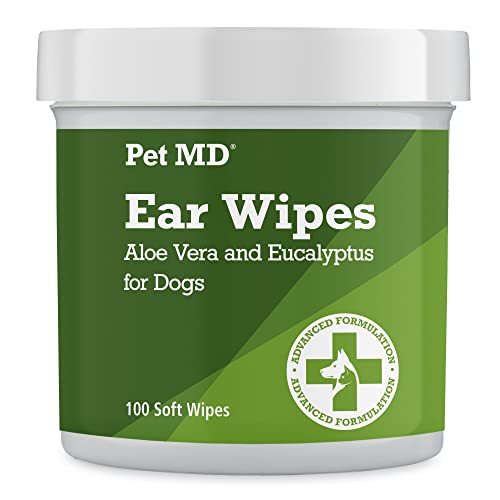 Pet MD - Dog Ear Cleaner Wipes - Otic Cleanser for Dogs to Stop Ear Itching, and Infections with Aloe and Eucalyptus - 100 Count -