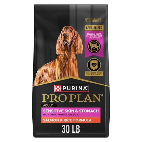Purina Pro Plan Sensitive Skin and Stomach Dog Food Dry, Adult Salmon & Rice Formula, Digestive Health - 30 lb. Bag -
