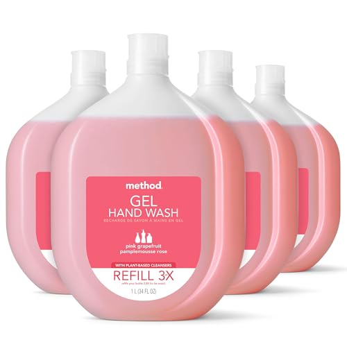 Method Gel Hand Soap Refill, Pink Grapefruit, Recyclable Bottle, 34 oz, 4 pack -