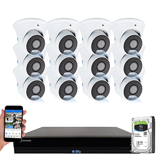 GW Security 4K Starlight Color Night Vision AI Security Camera System, 16 Channel 8MP H.265+ PoE NVR, 12 x 4K UltraHD 8MP Human Detection Microphone Turret IP Cameras, 15 AI Smart Functions -