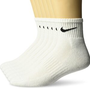 NIKE Unisex Performance Cushion Quarter Socks with Band (6 Pairs), White/Black, Medium -