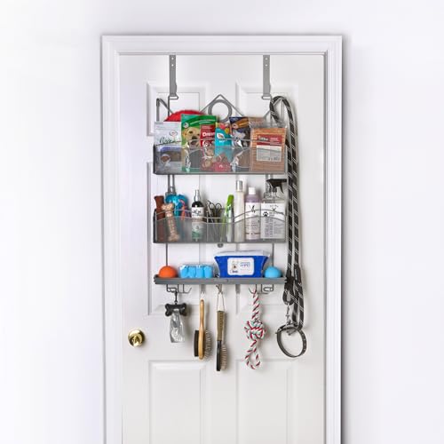 Longstem Organizers Pet/Dog Storage Organizer Rack Over-Door/Wall #3100 for All Your Pet Supplies, All-in-One Rack in Grey Patented -