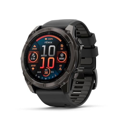 Garmin fēnix® 8 – 51 mm, AMOLED, Sapphire, Premium Multisport GPS Smartwatch, Long-Lasting Battery Life, Dive-Rated, Built-in LED Flashlight, Carbon Gray DLC Titanium with Pebble Gray Band -