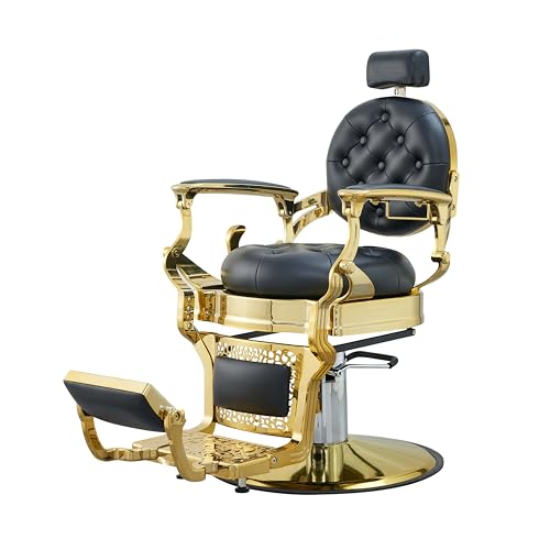 Antlu Barber Chair Salon Chair Hair Stylist, Vintage Heavy Duty 700lbs Hair Styling Chairs for Barbershop Beauty Tattoo Massage (Golden) -