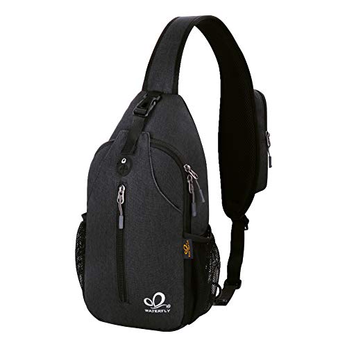 WATERFLY Crossbody Sling Backpack Sling Bag Travel Hiking Chest Bag Daypack (Black) -