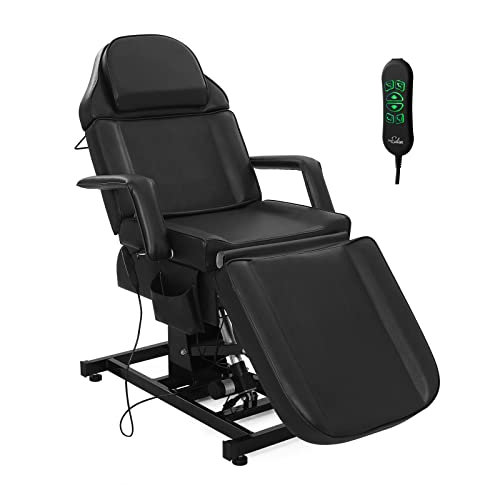 OmySalon Fully Electric Salon Facial Bed Chair, Multi-Purpose Massage Tattoo Lash Waxing Table, Height Backrest Footrest Adjustable, for Beauty Barber Spa, Black -