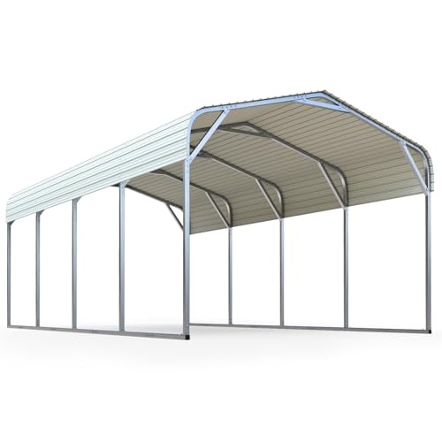 Quictent 12x20 ft Metal Roof Carport Kits Hard Top Garage Heavy Duty Steel Car Canopy, White -