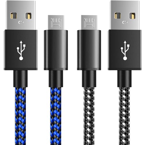 6amLifestyle PS4 Controller Charger Charging Cable, 2 Pack 10ft Extra Long Micro USB 2.0 Cable, Nylon Braided Cord, for PS4, PS4 Slim/Pro, Xbox One S/X Controller, Android Phones, Black+Blue -