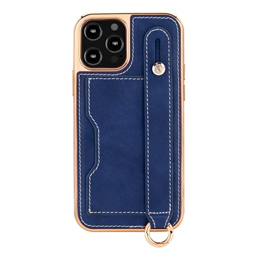 Lss9azznmm Black,16 Plus, Leather Case for iPhone 16 Pro Max/16 Pro/16 Plus/16, Wallet Wristrap Cover Stand Function Plating Edge Slim Anti-Scratch Shell (Blue 16) – AmaSync Store