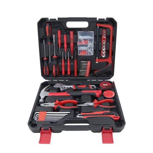 Hantinstom Household Tools Kit Essential Home Repair Set with Plastic Toolbox Ideal for College Students, Home Use & More -