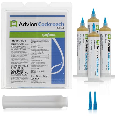 Advion Cockroach Gel Bait, 4 Tubes x 30-Grams, 1 Plunger and 2 Tips, German Roach Insect Pest Control, Indoor and Outdoor Use, Roach Killer Gel for American, German and Other Major Cockroach Species -