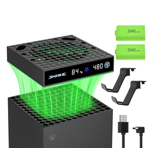 Cooling Fan for Xbox Series X, Cooling system for Xbox Series X with Automatic Fan Speed Adjustable by Temperature and 2 Rechargeable Battery Packs for Xbox Controller, Compatible with Xbox Series X/S -