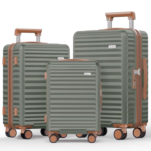 SHOWKOO Luggage Sets 3 Piece Hardside Expandable Suitcase with Double Spinner Wheels Tsa Lock Green (20in/24in/28in) -