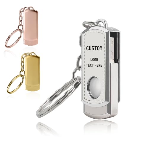 Custom Metal USB Flash Drive with Hoop Keychain, Bulk Personalized Thumb Drive with Your Logo or Text, Customizable USB Storage Flash Drive, High Speed USB 2.0 Memory Stick (500PCS, 4G) - Demo Store