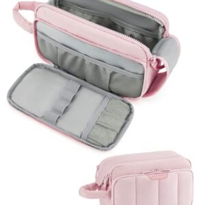 BAGSMART Travel Makeup Bag Organizer, Puffy Make Up Bag, Cosmetic Organizer Case for Travel Essentials Toiletries Accessories Bottles, Brushes (Pink) -
