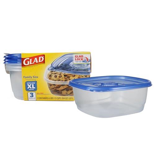 GladWare Family Size Food Storage Containers, XL | Large Square Food Storage, Containers Hold up to 104 Ounces of Food, Large Set 3 Count Food Containers -