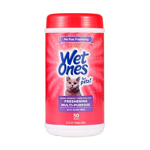 Wet Ones for Pets Cat Cleaning Wipes - Fresh Scent Cat Grooming Wipes with Aloe Vera - Safe Cat Hygiene Supplies - Cat Fur Cleaner - Cat Dander Wipes - Kitten Wipes - Pet Cleaning Supplies - 50 Count -
