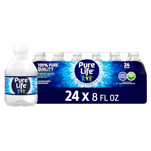 Pure Life Purified Water Bottles, 24 Pack - Still Bottled Water Enhanced with Minerals for a Crisp Taste, Plastic Bottles - 8 Fl Oz -