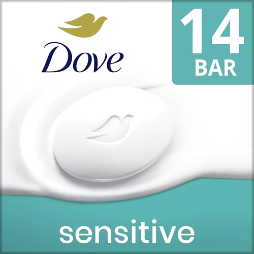 Dove Beauty Bar More Moisturizing Than Bar Soap for Softer Skin, Fragrance-Free, Hypoallergenic Beauty Bar Sensitive Skin With Gentle Cleanser 3.75 oz 14 Bars -