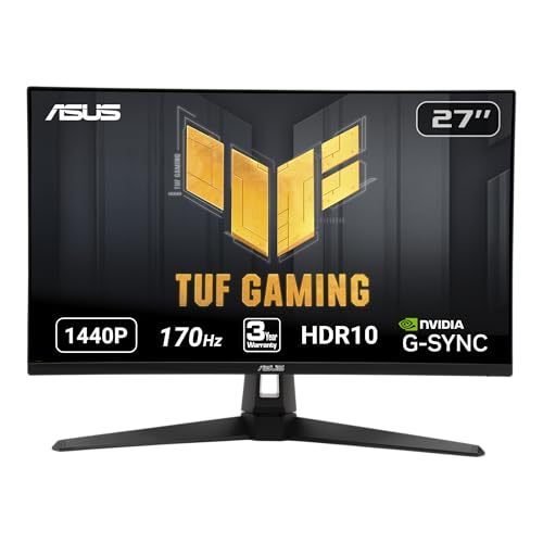 ASUS TUF Gaming 27" 2K HDR Monitor (VG27AQ1A) - QHD (2560 x 1440), IPS, 170Hz (Supports 144Hz), 1ms, Extreme Low Motion Blur, Speaker, G-SYNC Compatible, VESA Mountable, DisplayPort, HDMI,BLACK - Demo Store