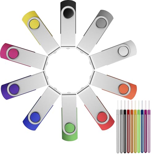 FEBNISCTE 64GB Flash Drive 10 Pack, Thumb Drive High Capacity Multicolour, Bulk USB Flash Drives 64 GB Metal Swivel, USB 2.0 Jump Drive Portable, Pen Drive Zip High Speed for Data Storage - Demo Store