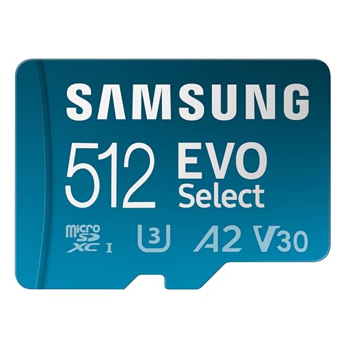 SAMSUNG EVO Select microSDMemory Card + Adapter, 512GB microSDXC, Up-to 160 MB/s, 4K UHD, UHS-I, C10, U3, V30, A2, for Mobile Phone, Smartphones, Nintendo-Switch, and Tablets (MB-ME512SA/AM) - Demo Store