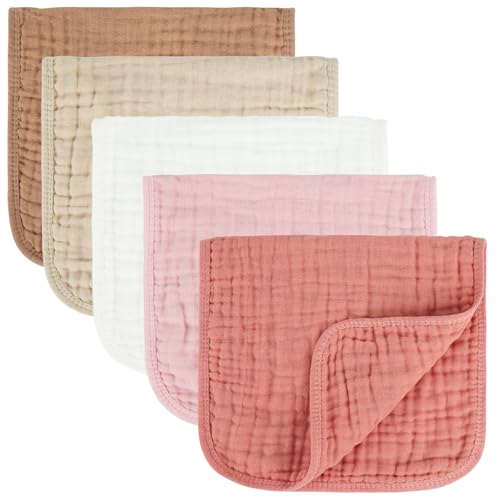 MIGIOL Baby Burp Cloth 100% Cotton Newborn Cotton Muslin Burp Cloth 10×20 inches (Pink & Coffee 5 Pieces) – AmaSync Store