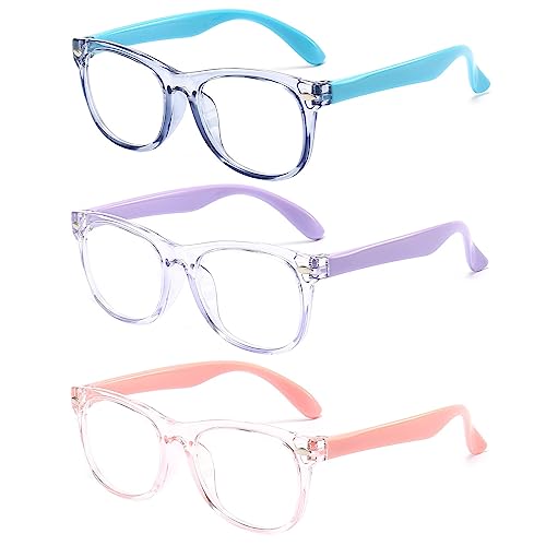 FANNYGO 3 Pack kids Blue Light Blocking Glasses for girls boys Computer Blue Light Blocking Glasses For Age 3-9 (Light blue + Light purple + Light pink) – AmaSync Store