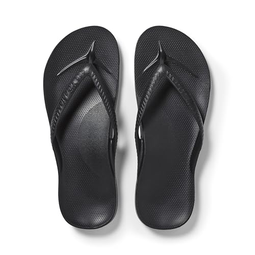 Archies Arch Support Flip Flops for Men & Women – Orthotic Sandals for Plantar Fasciitis Relief – Lightweight, Cushioning, Shock-Absorbing Sandals for Walking, Foot Pain & All-Day Comfort - Black (US Men's 7 / US Women's 8) -
