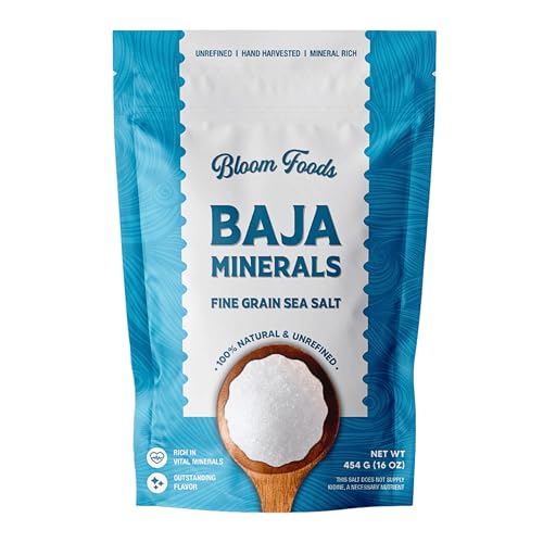 Bloom Foods Baja Mineral Sea Salt, Fine Grain 1lb (16oz) – 100% Organic & Unrefined, Rich in Essential Minerals – Perfect for Cooking & Electrolyte Hydration – Hand Harvested from the Sea of Cortez -