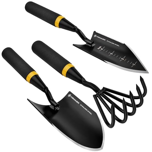 KEMAIER Heavy Duty Stainless Steel Garden Tool Set - Thoughtfully Crafted for Outdoor Patio Use, Perfect for Both Men and Women. Includes Gardening Trowel, Transplanting Shovel, and Hand Cultivators