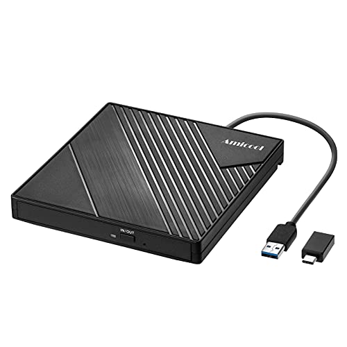 External DVD Drive USB 3.0 USB C CD Burner Amicool CD/DVD +/-RW Optical Drive,Slim Portable DVD CD ROM Rewriter Writer Duplicator for Laptop Desktop PC Windows 10/8/7 MacBook Mac Linux OS Apple, BLACK - Demo Store