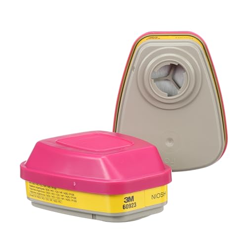 3M P100 Respirator Cartridge/Filter 60923, 1 Pair, NIOSH Approved, Helps Protect Against Organic Vapors, Acid Gases, and Particulates, Magenta, Yellow -