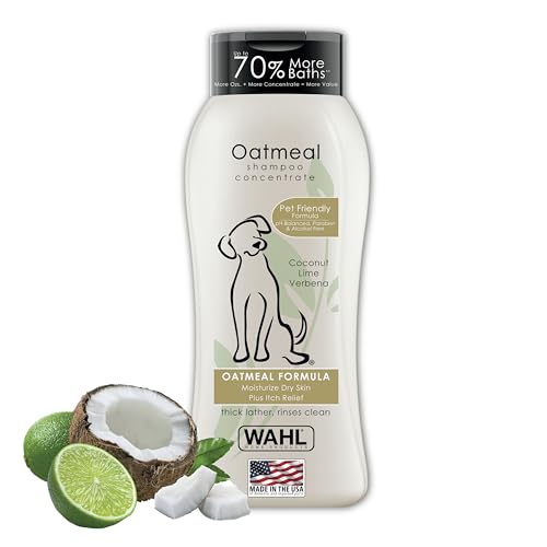 Wahl USA Dry Skin & Itch Relief Pet Shampoo for Dogs – Oatmeal Formula with Coconut Lime Verbena & Pet Friendly Formula, 24 Oz - Model 820004A -